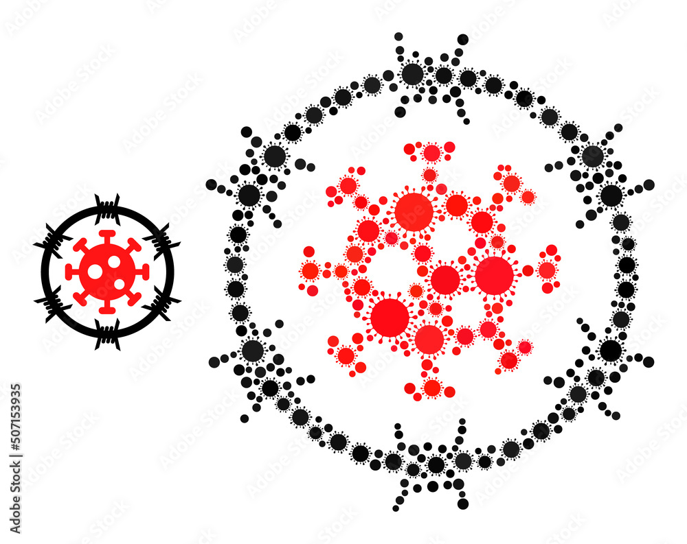 Virus jail mosaic icon. Vector mosaic is formed with random bacterium icons. Viral mosaic virus jail icon. Virus jail mosaic for epidemic templates.