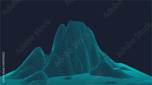 Abstract digital landscape. Wireframe landscape background. Digital landscape for presentations. 3d futuristic vector illustration.
