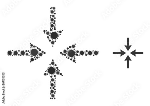 Meeting point mosaic icon. Vector mosaic is created with scattered bacterium icons. Bacterium collage meeting point icon. Meeting point mosaic for epidemic images.