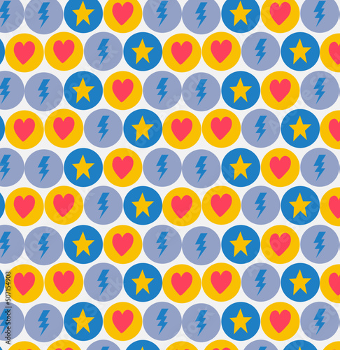 seamless pattern with circles lightning heart and stars