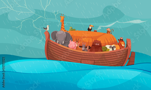 Noahs Ark During Storm At Sea