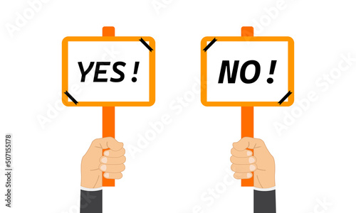 hand holds yes no placard sign vector banner