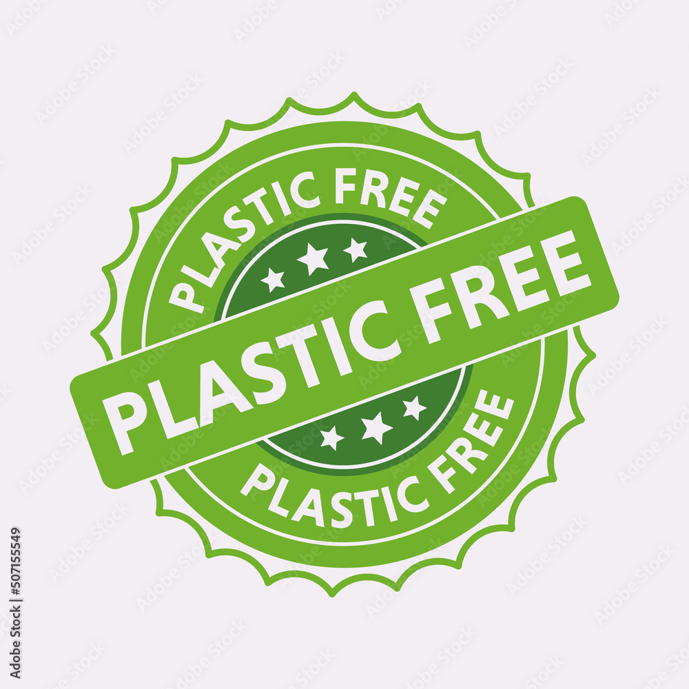 Plastic free round stamp with ribbon. Label sign Plastic free round stamp with ribbon. Label sign