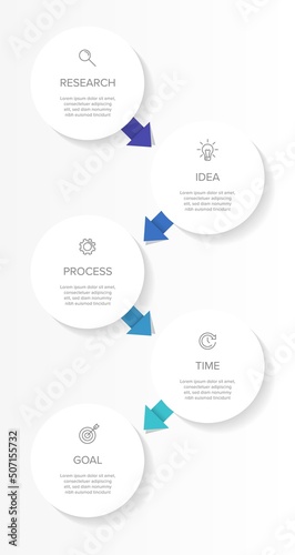 Vertical infographic design with icons and 5 options or steps. Thin line. Infographics business concept. Can be used for info graphics, flow charts, presentations, mobile web sites, printed materials.