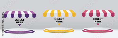 Double steps with striped canopy 3d illustration vector set for putting your object