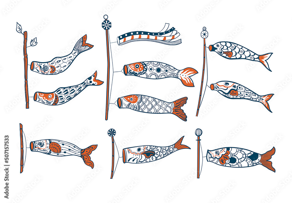 Japanese Koi Kite Illustrations Koinobori Culture Stock Template