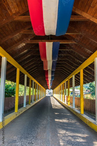 A view of the inside of the covered bridge - a historical landmark in Tres Coroas, Brazil photo