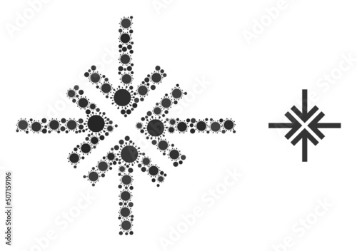 Collision arrows mosaic icon. Vector mosaic is done with scattered contagious parts. Virus mosaic collision arrows icon. Collision arrows mosaic for pandemic images.