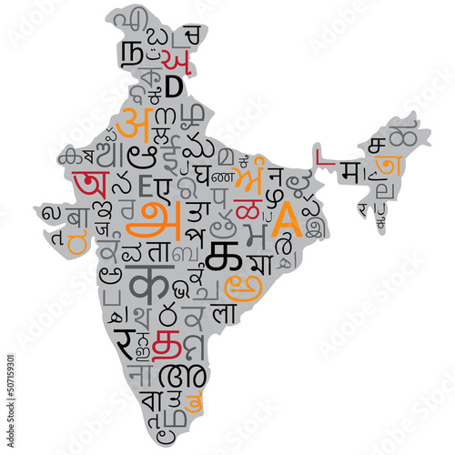 Indian map filled with Indian Language Letters vector illustration