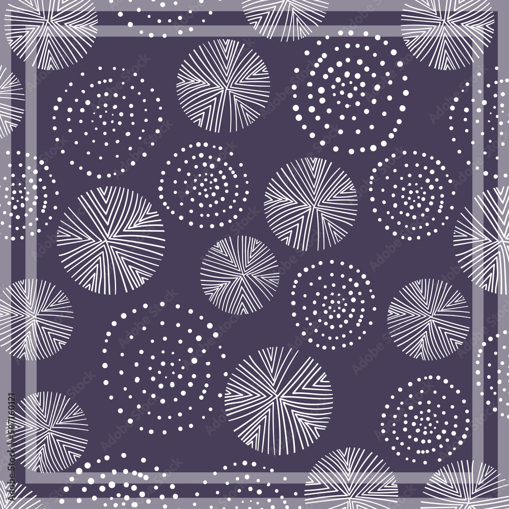 Naklejka premium Print for kerchief, bandana, scarf, handkerchief, shawl, neck scarf. Squared pattern with ornament for fabric, textile, silk products. Paisley vector with abstract flowers. Floral folk tracery