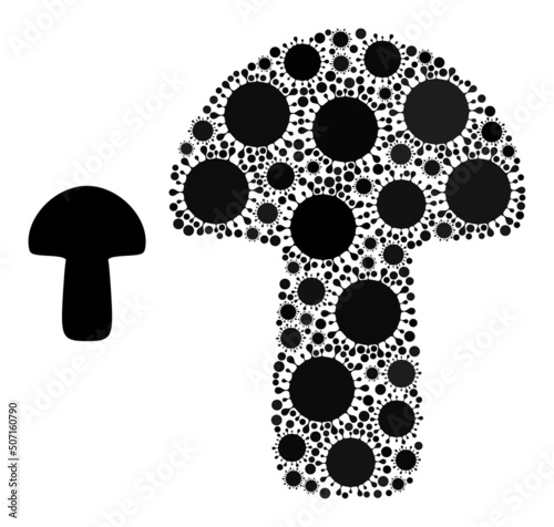 Mushroom mosaic icon. Vector mosaic is created of randomized contagious items. Contagious mosaic mushroom icon. Mushroom mosaic for isolation images.