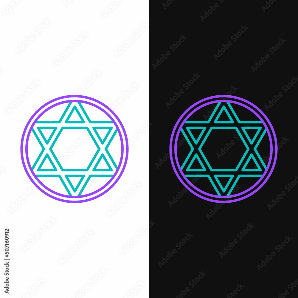 Line Star of David icon isolated on white and black background. Jewish religion symbol. Symbol of Israel. Colorful outline concept. Vector Line Star of David icon isolated on white and black background. Jewish religion symbol. Symbol of Israel. Colorful outline concept. Vector