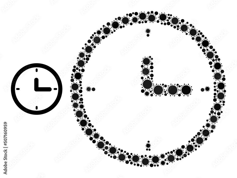 Clock mosaic icon. Vector mosaic organized from randomized bacterium parts. Bacterium mosaic clock icon. Clock collage for breakout templates.