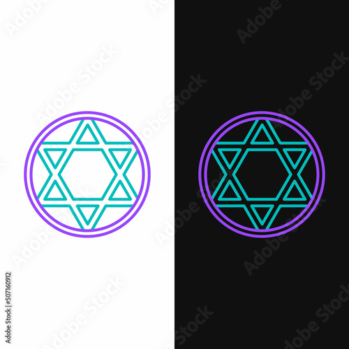 Line Star of David icon isolated on white and black background. Jewish religion symbol. Symbol of Israel. Colorful outline concept. Vector