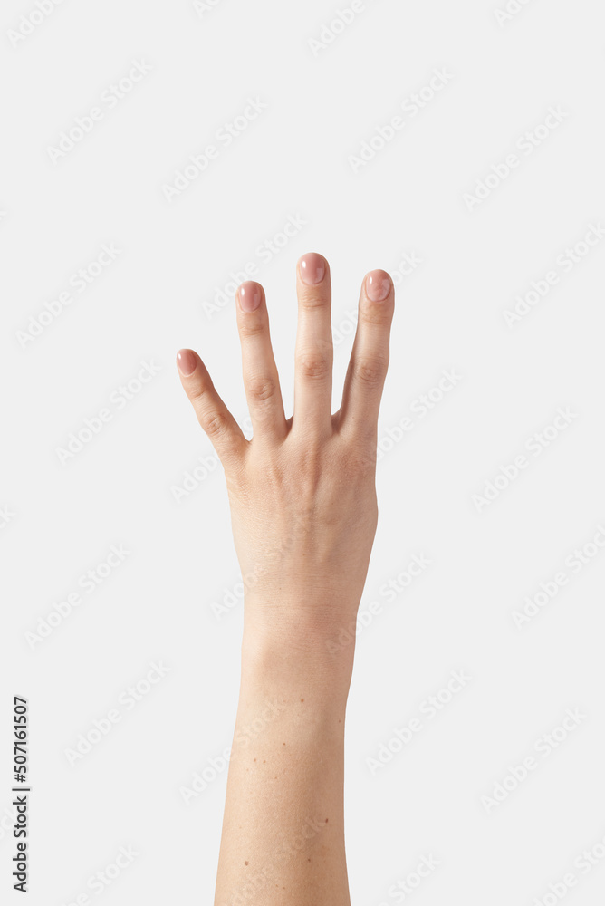 Outer hand counting on fingers, four. Outer hand counting on fingers, four.