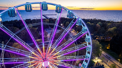 Stunning view of sunset and sea from the ferry wheel in Palanga Lithuania