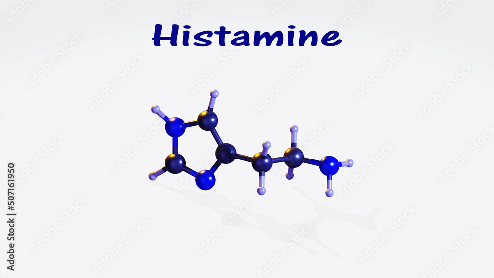 Histamine chemical formula. Histamine chemical molecular structure. 3D image isolated on white