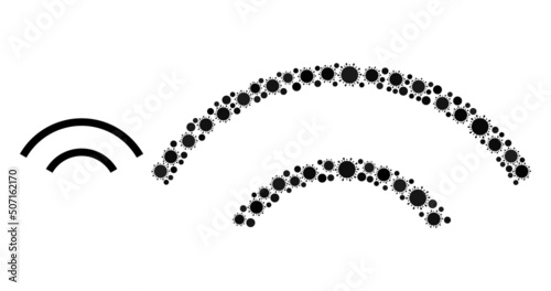 Radio signal mosaic icon. Vector mosaic formed of randomized infection items. Covid-2019 mosaic radio signal icon. Radio signal mosaic for isolation templates.
