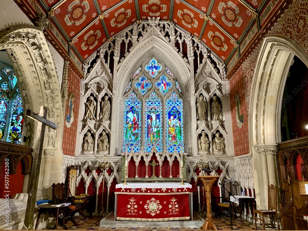 Altar of the Parish church of St. Andrew. Selective focus. Berkshire. Sonning, England, United Kingdom.