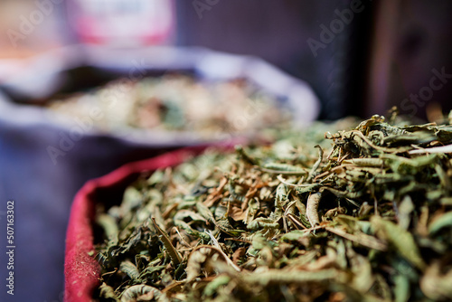 Spices and herbals on moroccan street market.