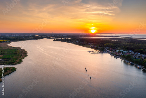 Martwa Wisla river by the Baltic Sea at sunset, Sobieszewo. Poland