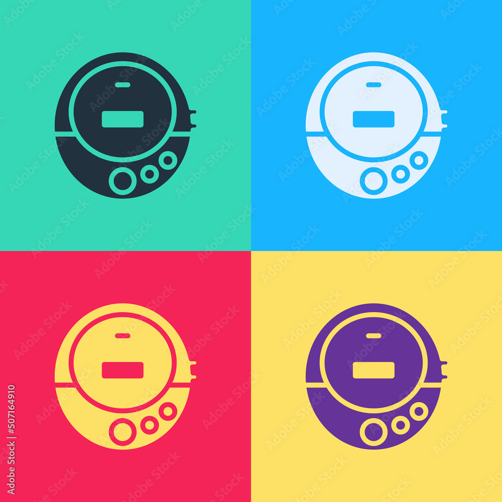 Pop art Music CD player icon isolated on color background. Portable music device. Vector Pop art Music CD player icon isolated on color background. Portable music device. Vector