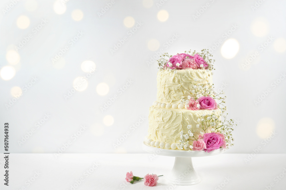 Semi Naked Cake with Gypsophila and Ivory Roses NoW260  Creative Cakes
