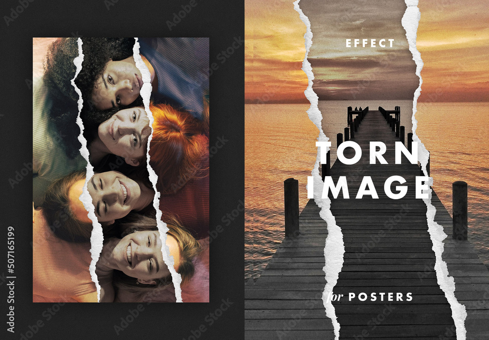 Paper Rip For Two Photos Torn Paper Collage Photo Effect Mockup Stock Template | Adobe Stock