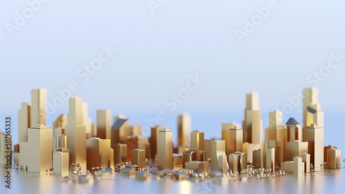 Photography Clean, modern golden city with skyscrapers