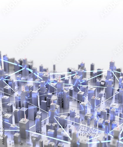 Modern, futuristic smart city. Internet, decentralized networks concept. Abstract background. Digital 3D rendering. photo