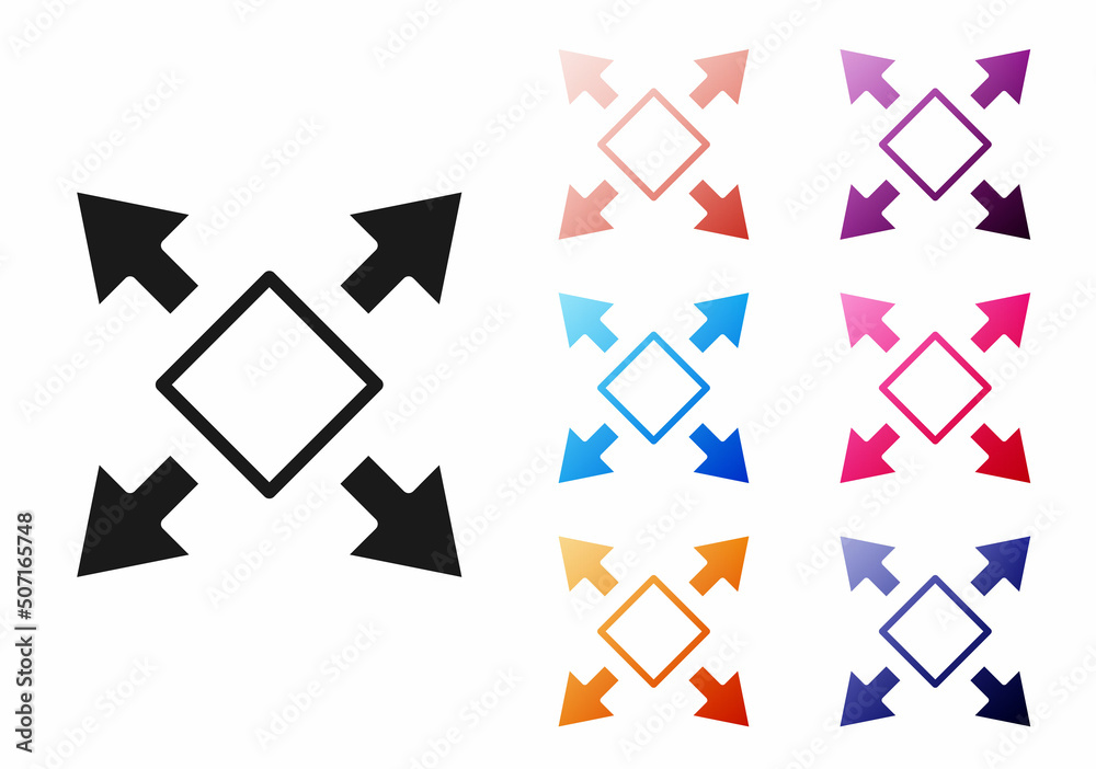 Black Many ways directional arrow icon isolated on white background. Set icons colorful. Vector Black Many ways directional arrow icon isolated on white background. Set icons colorful. Vector