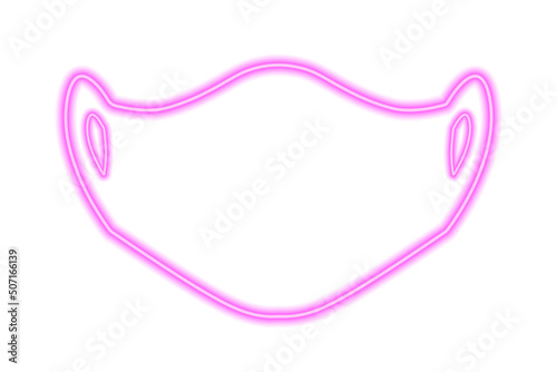 The silhouette of a medical mask isolated on white. Pink line in neon style