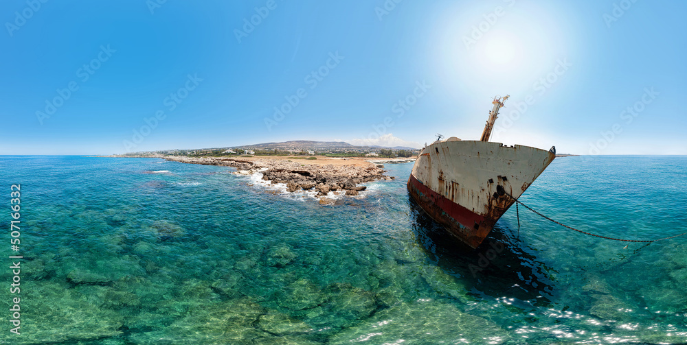 Panorama of Shipwreck near Pegeia village. Paphos District, cyprus