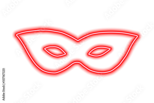 Carnival mask on the eyes. Neon red contour on a white background