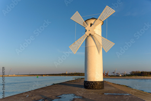 Stawa Mlyny an official symbol of Swinoujscie at sunset