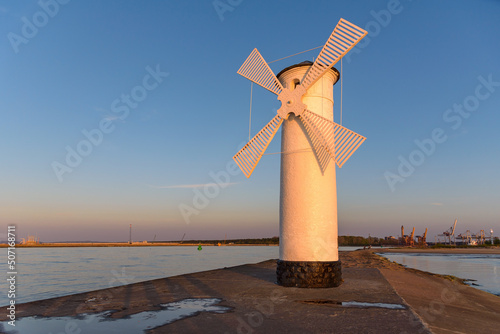 Stawa Mlyny an official symbol of Swinoujscie at sunset