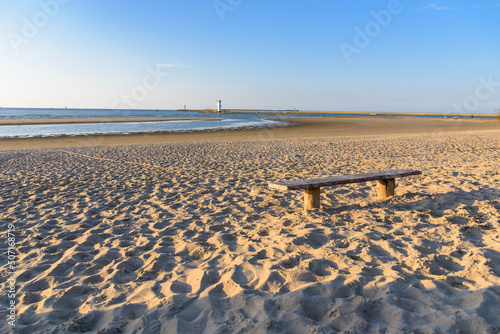 Bench on the beach at Baltic sea in Swinoujscie