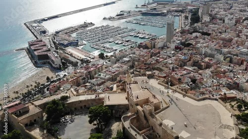 Aerial View Of Santa Barbara Fortress Top On The Background Of The City And Port Of Alicante, Spain