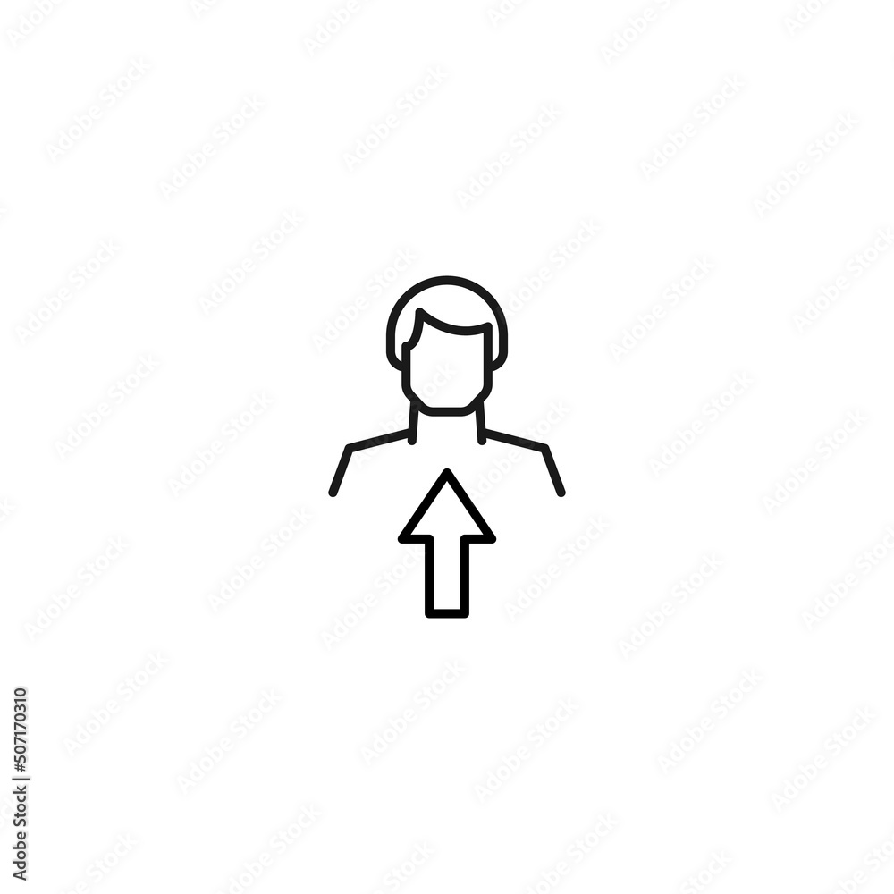 Monochrome sign drawn with black thin line. Modern vector symbol perfect for sites, apps, books, banners etc. Line icon of arrow up next to faceless man Monochrome sign drawn with black thin line. Modern vector symbol perfect for sites, apps, books, banners etc. Line icon of arrow up next to faceless man