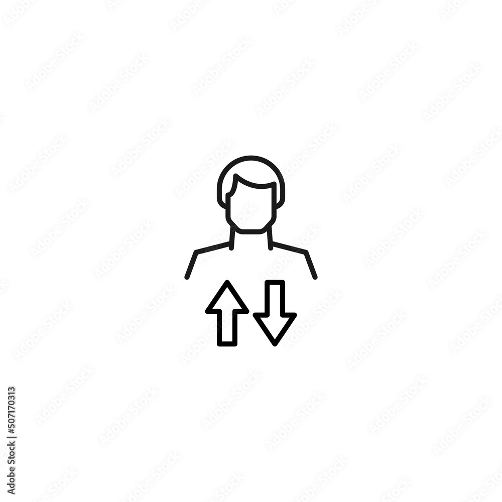 Monochrome sign drawn with black thin line. Modern vector symbol perfect for sites, apps, books, banners etc. Line icon of different arrows next to faceless man Monochrome sign drawn with black thin line. Modern vector symbol perfect for sites, apps, books, banners etc. Line icon of different arrows next to faceless man
