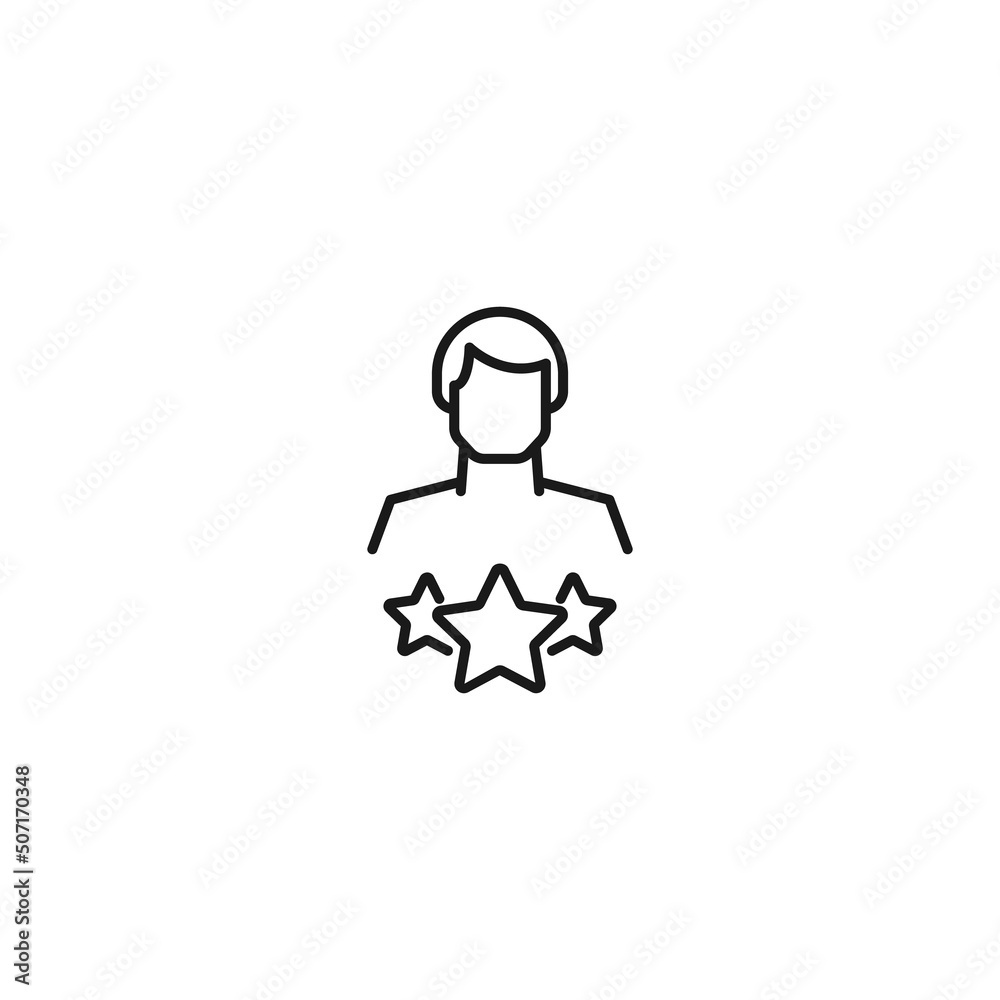 Monochrome sign drawn with black thin line. Modern vector symbol perfect for sites, apps, books, banners etc. Line icon of stars next to faceless man Monochrome sign drawn with black thin line. Modern vector symbol perfect for sites, apps, books, banners etc. Line icon of stars next to faceless man