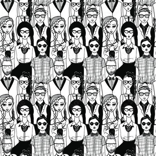 Seamless pattern with a group of fashionable people. 