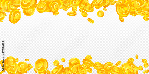 European Union Euro coins falling. Immaculate scattered EUR coins. Europe money. Fantastic jackpot, wealth or success concept. Vector illustration.