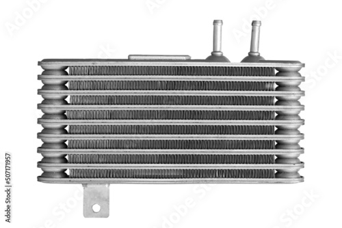 new car automatic transmission oil temperature radiator on white background