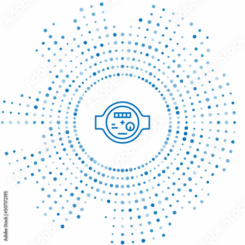 Blue line Water meter icon isolated on white background. Abstract circle random dots. Vector