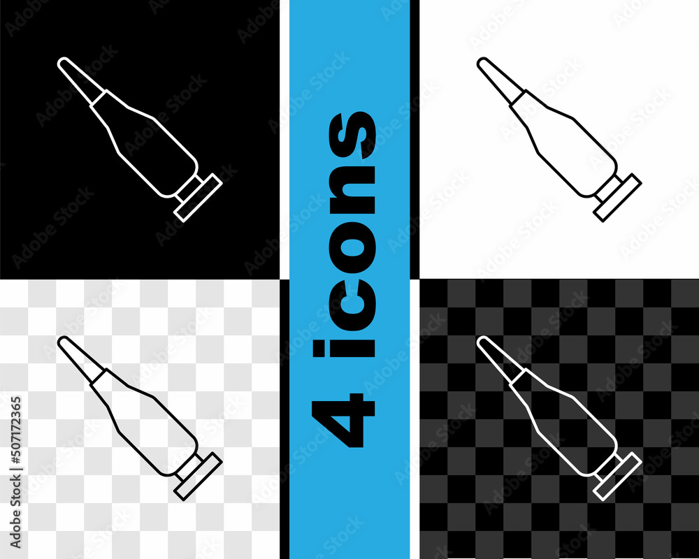 Set line Bullet icon isolated on black and white, transparent background. Vector