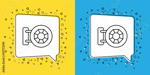 Set line Front facade building jewelry store icon isolated on yellow and blue background. Vector