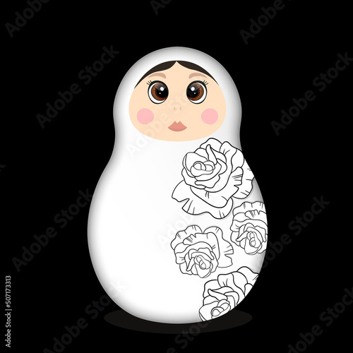 Russian Matryoshka. Traditional Russian folklore dolls with big eyes and lips. Babushka doll with hohloma, traditional painted floral pattern. Hand drawn vector illustration