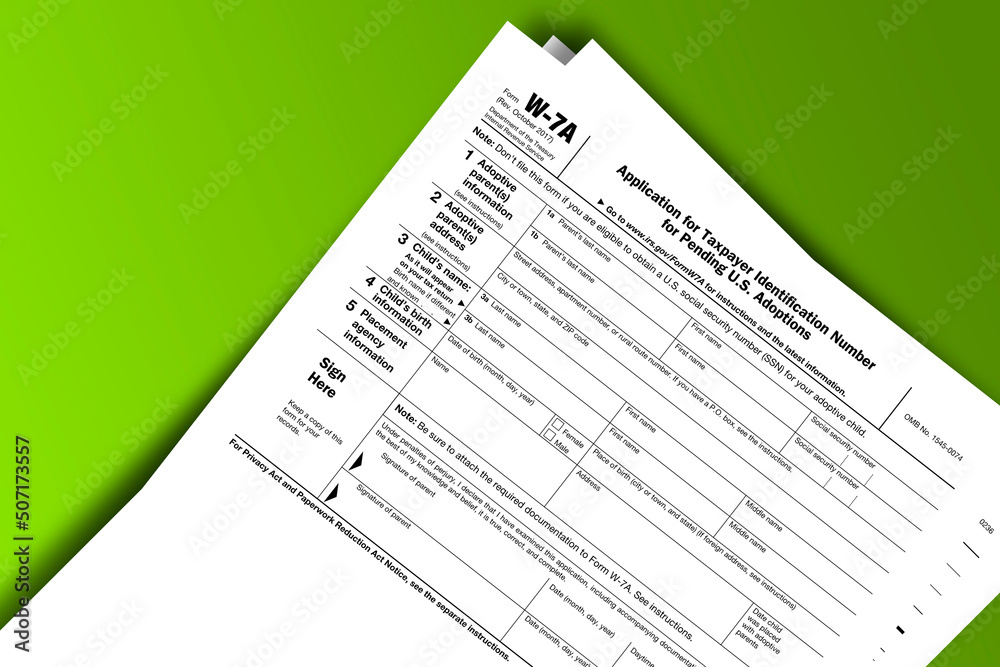 Form W-7A documentation published IRS USA 10.24.2017. American tax document on colored Form W-7A documentation published IRS USA 10.24.2017. American tax document on colored