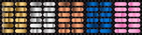 Metal gradient set. Gold, silver, bronze colorful collection. Gradient background template. Elegant metallic gradient. Shiny rose gold, silver and bronze medals gradients. Vector illustration
